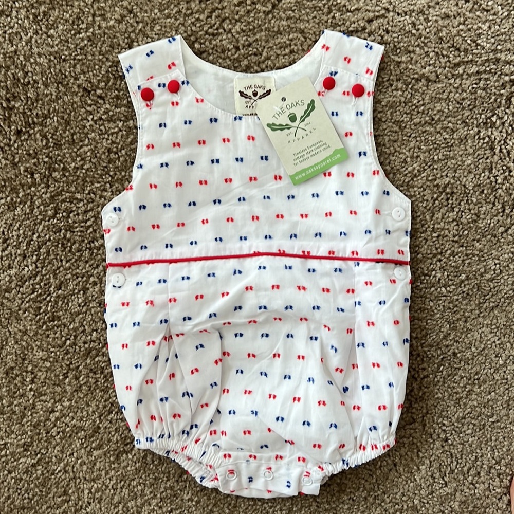 Darling Embroidered Red White & Blue Bubble Onesie from Oaks Apparel. W/Tags. 6M